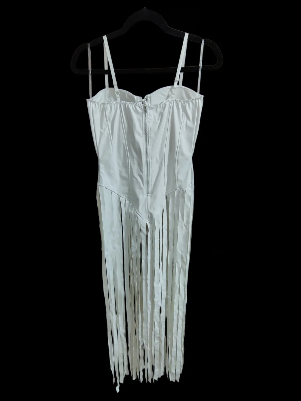 White Fringe Corset Maxi Dress with Lace-Up Front
